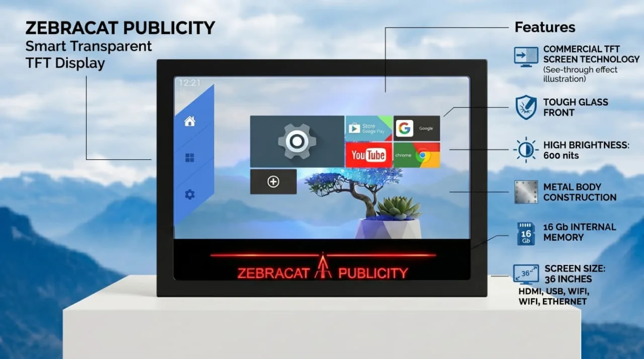 Zebracat smart transparent TFT display with feature callouts