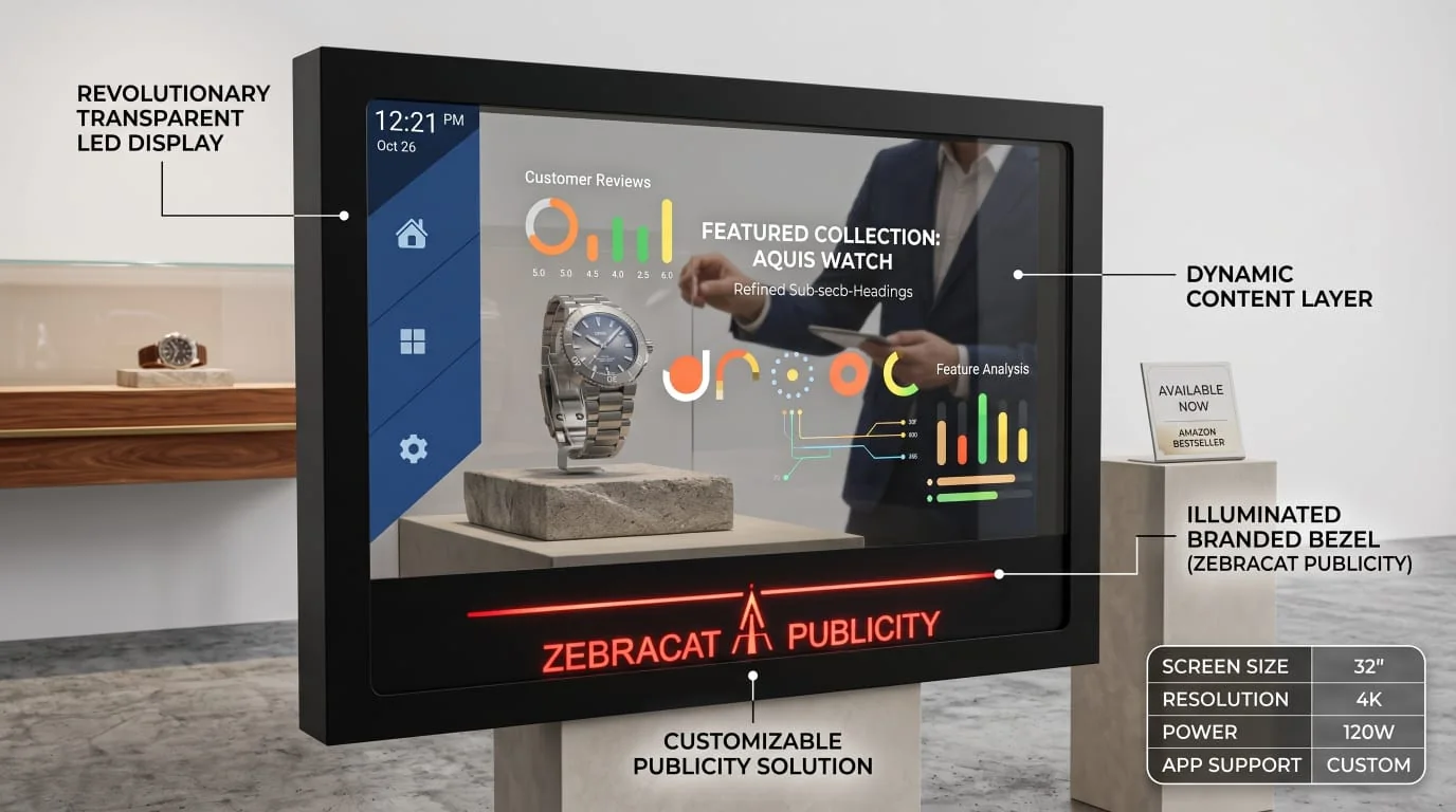 Zebracat transparent LED advertising display product render